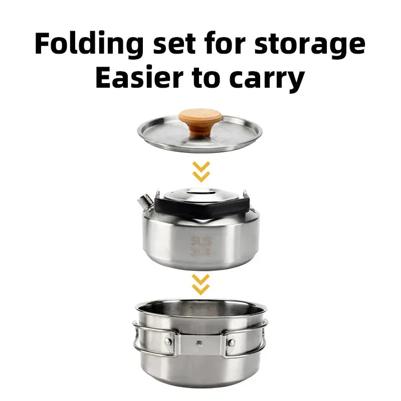Hot deal Outdoor Qunature Set Stainless Foldable Adventures for Steel and Kettle Pot Tea Customer-oriented with