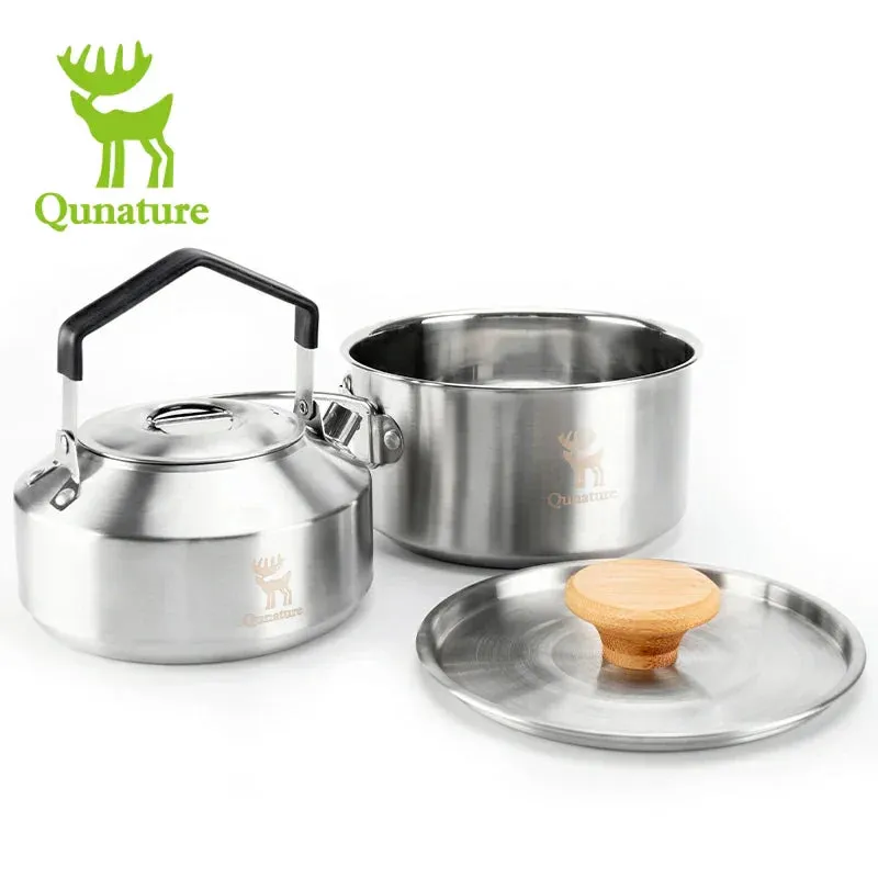 Hot deal Outdoor Qunature Set Stainless Foldable Adventures for Steel and Kettle Pot Tea Customer-oriented with