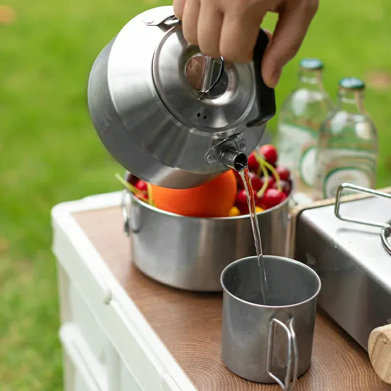 Hot deal Outdoor Qunature Set Stainless Foldable Adventures for Steel and Kettle Pot Tea Customer-oriented with