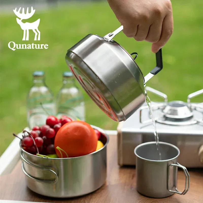 Hot deal Outdoor Qunature Set Stainless Foldable Adventures for Steel and Kettle Pot Tea Customer-oriented with