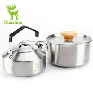Hot deal Outdoor Qunature Set Stainless Foldable Adventures for Steel and Kettle Pot Tea Customer-oriented with