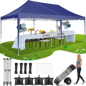 HOTEEL 10x20 Pop Up Canopy Tents for Parties, Outdoor Tent with Wheeled Bag & 4 Sandbags, Easy Setup Shelter Gazebo for Wedding, Patio Events, Commercial, Party -Waterproof and UV50 , Dark Blue