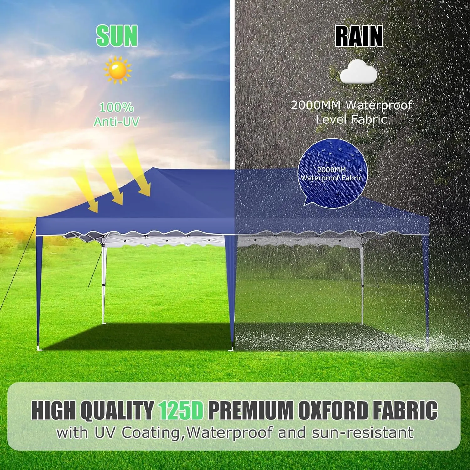 HOTEEL 10x20 Pop Up Canopy Tents for Parties, Outdoor Tent with Wheeled Bag & 4 Sandbags, Easy Setup Shelter Gazebo for Wedding, Patio Events, Commercial, Party -Waterproof and UV50 , Dark Blue