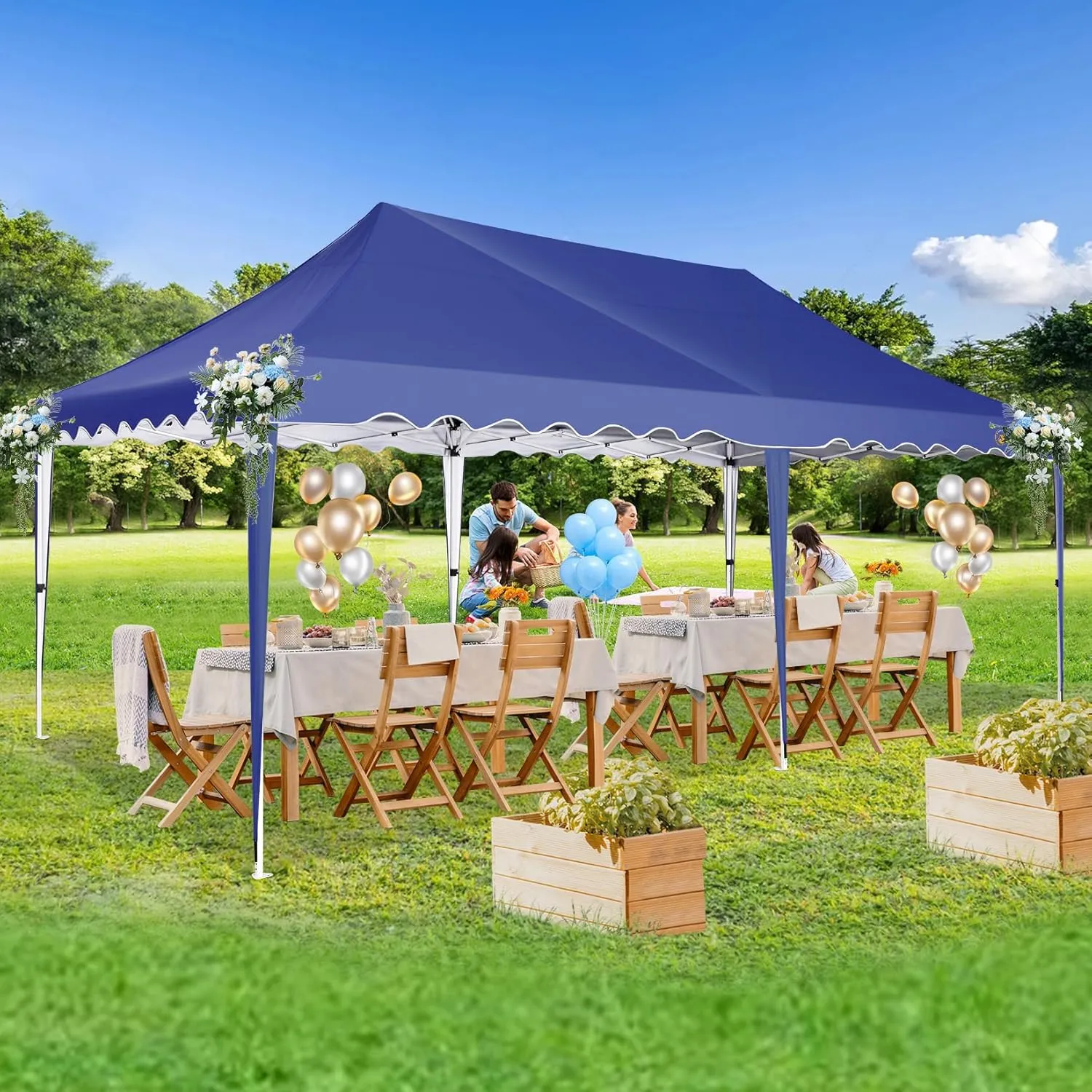 HOTEEL 10x20 Pop Up Canopy Tents for Parties, Outdoor Tent with Wheeled Bag & 4 Sandbags, Easy Setup Shelter Gazebo for Wedding, Patio Events, Commercial, Party -Waterproof and UV50 , Dark Blue