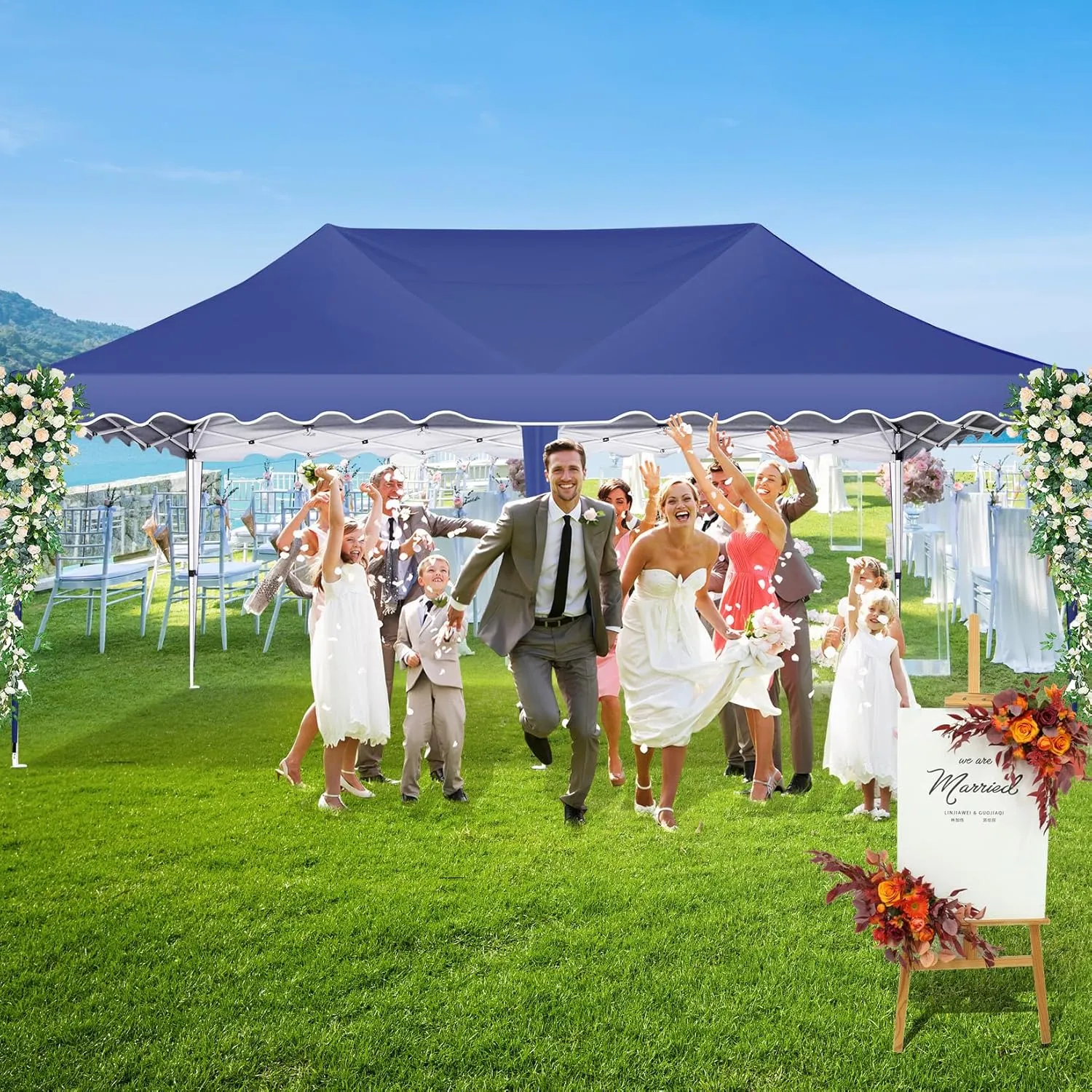 HOTEEL 10x20 Pop Up Canopy Tents for Parties, Outdoor Tent with Wheeled Bag & 4 Sandbags, Easy Setup Shelter Gazebo for Wedding, Patio Events, Commercial, Party -Waterproof and UV50 , Dark Blue