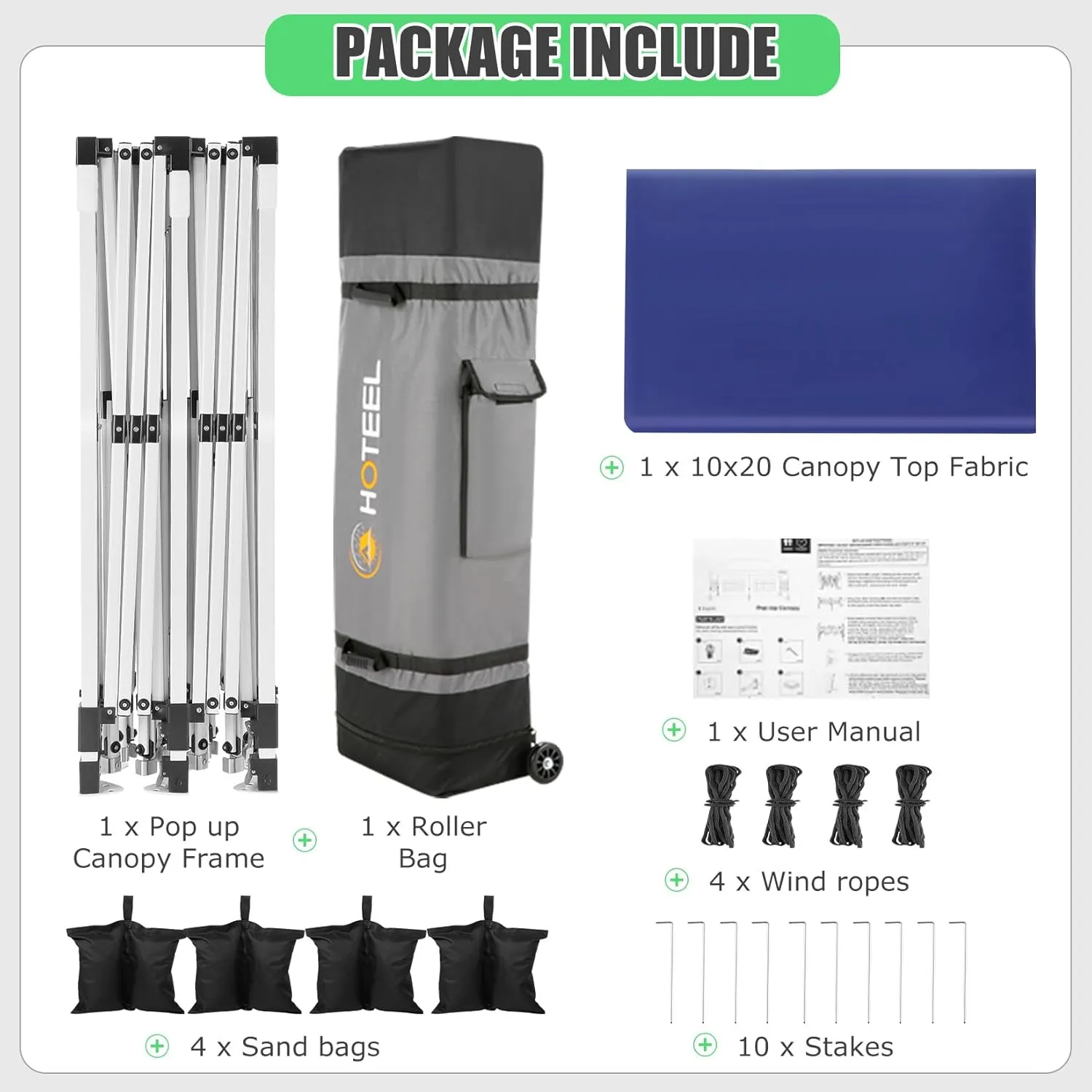 HOTEEL 10x20 Pop Up Canopy Tents for Parties, Outdoor Tent with Wheeled Bag & 4 Sandbags, Easy Setup Shelter Gazebo for Wedding, Patio Events, Commercial, Party -Waterproof and UV50 , Dark Blue