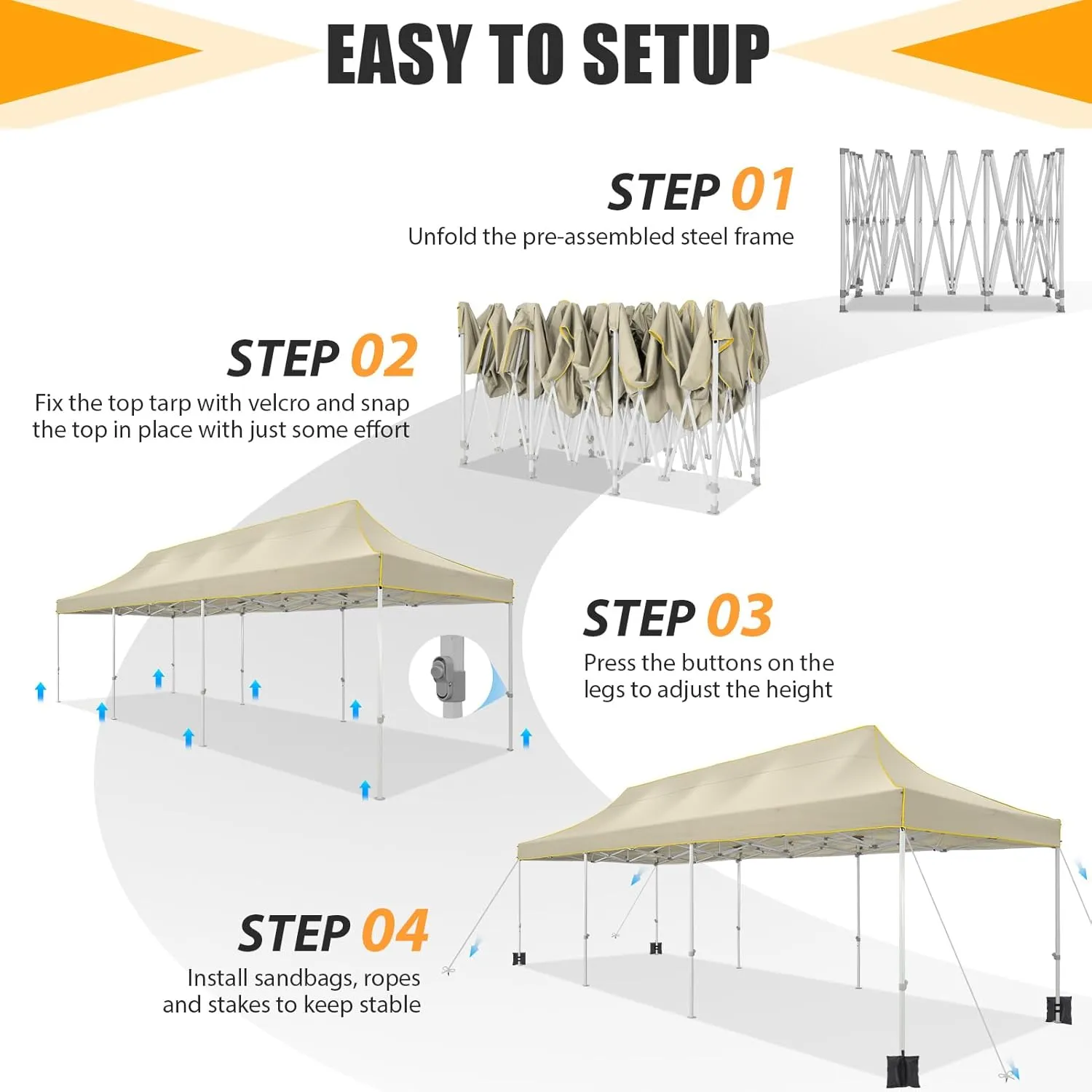 HOTEEL 10x30 Heavy Duty Pop Up Canopy Tent for Parties Event Wedding Commercial Instant Canopy with Wheeled Bag, Party Tent Waterproof UV 50 &Windproof, Upgraded Thick Hexagonal Legs, Khaki