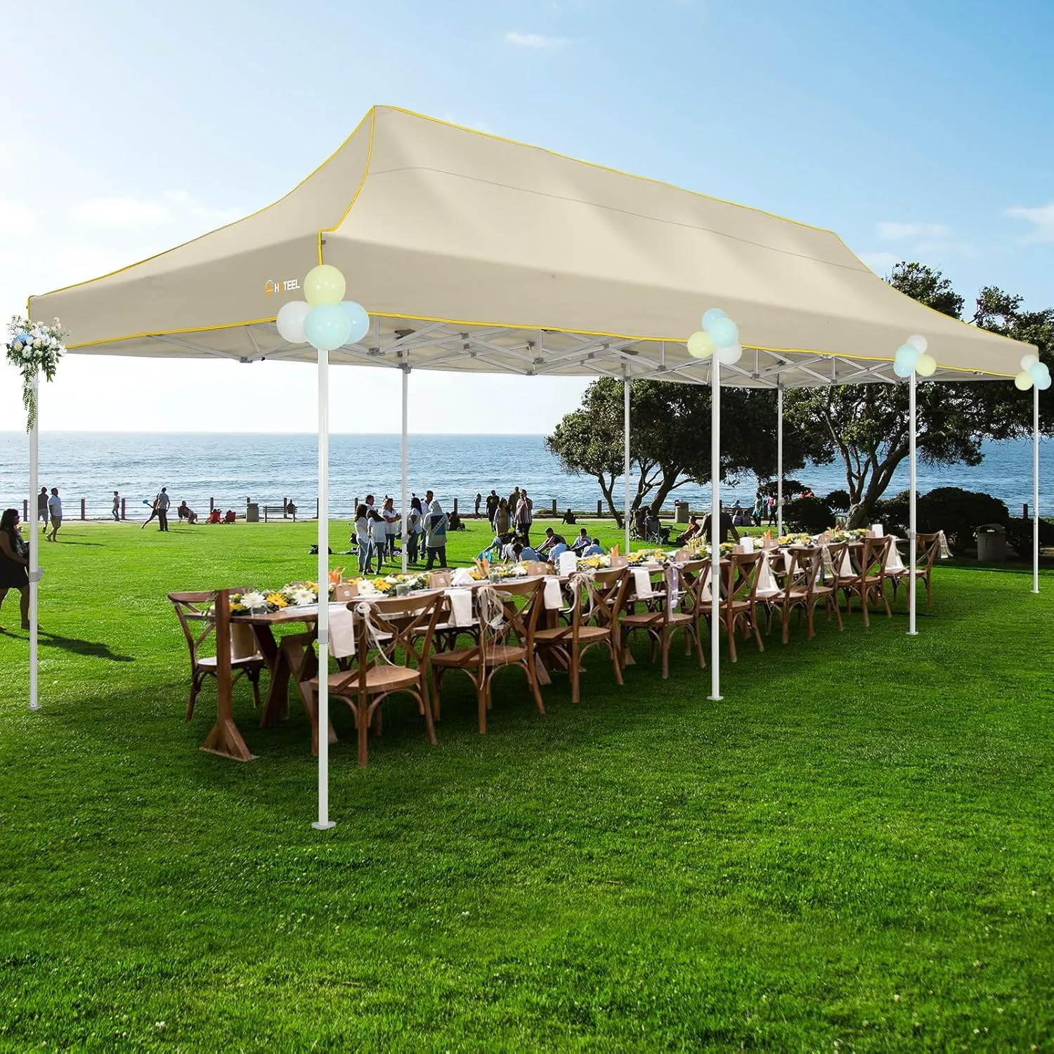 HOTEEL 10x30 Heavy Duty Pop Up Canopy Tent for Parties Event Wedding Commercial Instant Canopy with Wheeled Bag, Party Tent Waterproof UV 50 &Windproof, Upgraded Thick Hexagonal Legs, Khaki
