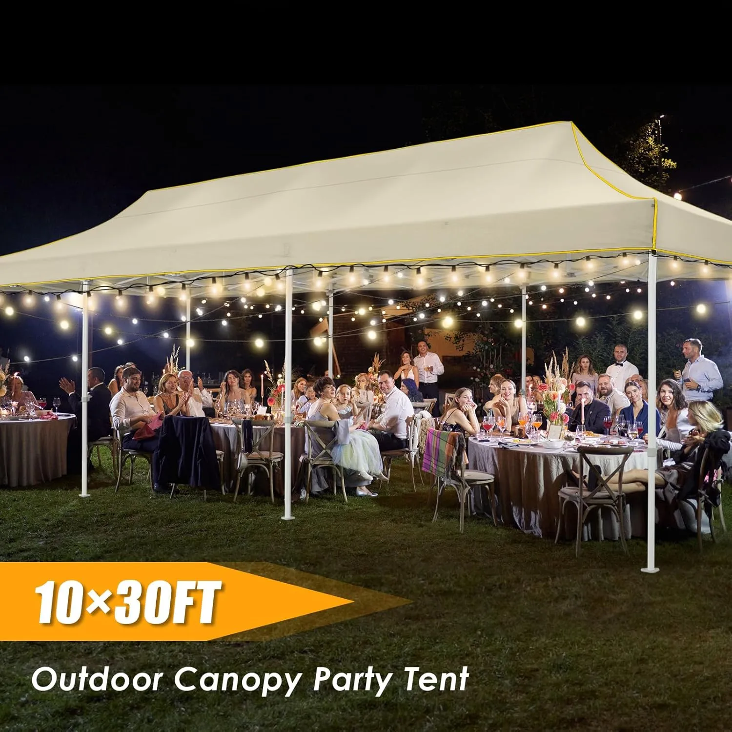 HOTEEL 10x30 Heavy Duty Pop Up Canopy Tent for Parties Event Wedding Commercial Instant Canopy with Wheeled Bag, Party Tent Waterproof UV 50 &Windproof, Upgraded Thick Hexagonal Legs, Khaki