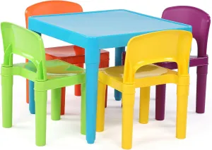 Humble Crew Kids Table and 4 Chair Set, Blue Table with Chairs - Sturdy Toddler Activity Table for Playtime, Arts, Crafts, Reading, and More - 5-Piece Children’s Furniture for Daycare Playroom