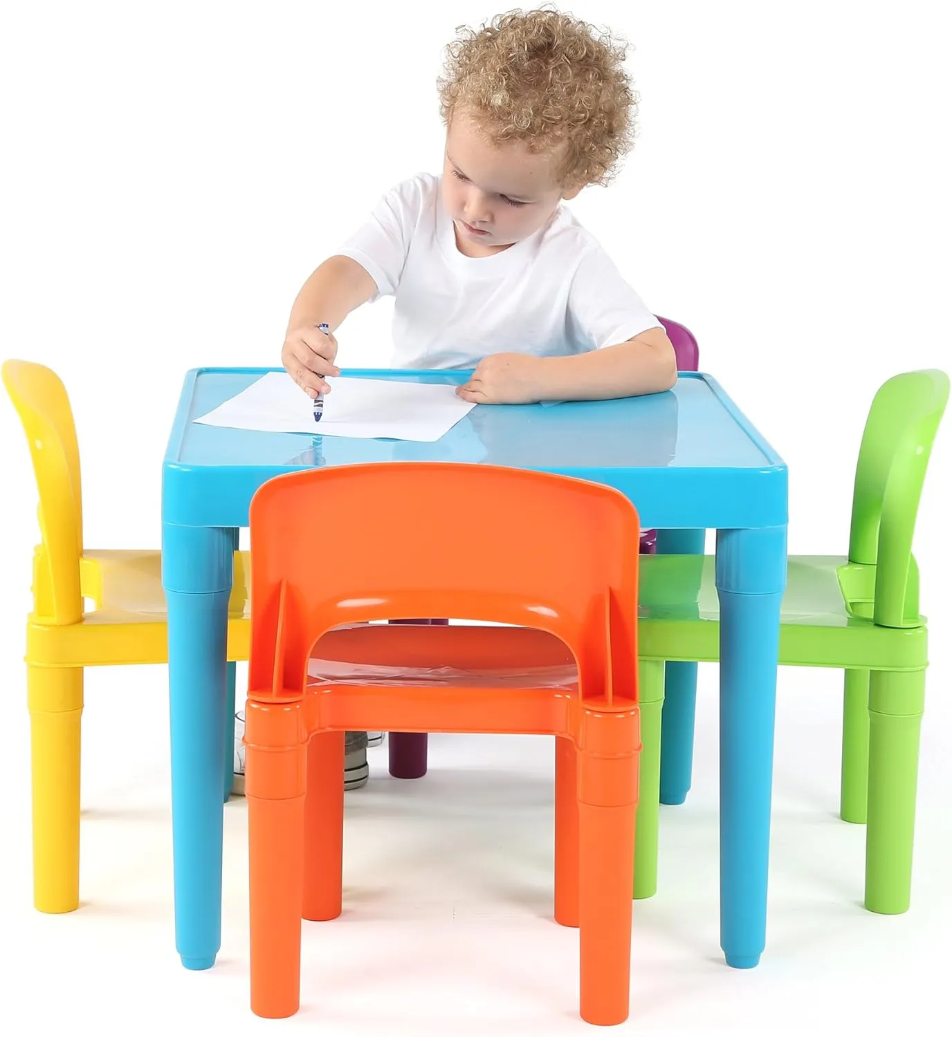 Humble Crew Kids Table and 4 Chair Set, Blue Table with Chairs - Sturdy Toddler Activity Table for Playtime, Arts, Crafts, Reading, and More - 5-Piece Children’s Furniture for Daycare Playroom