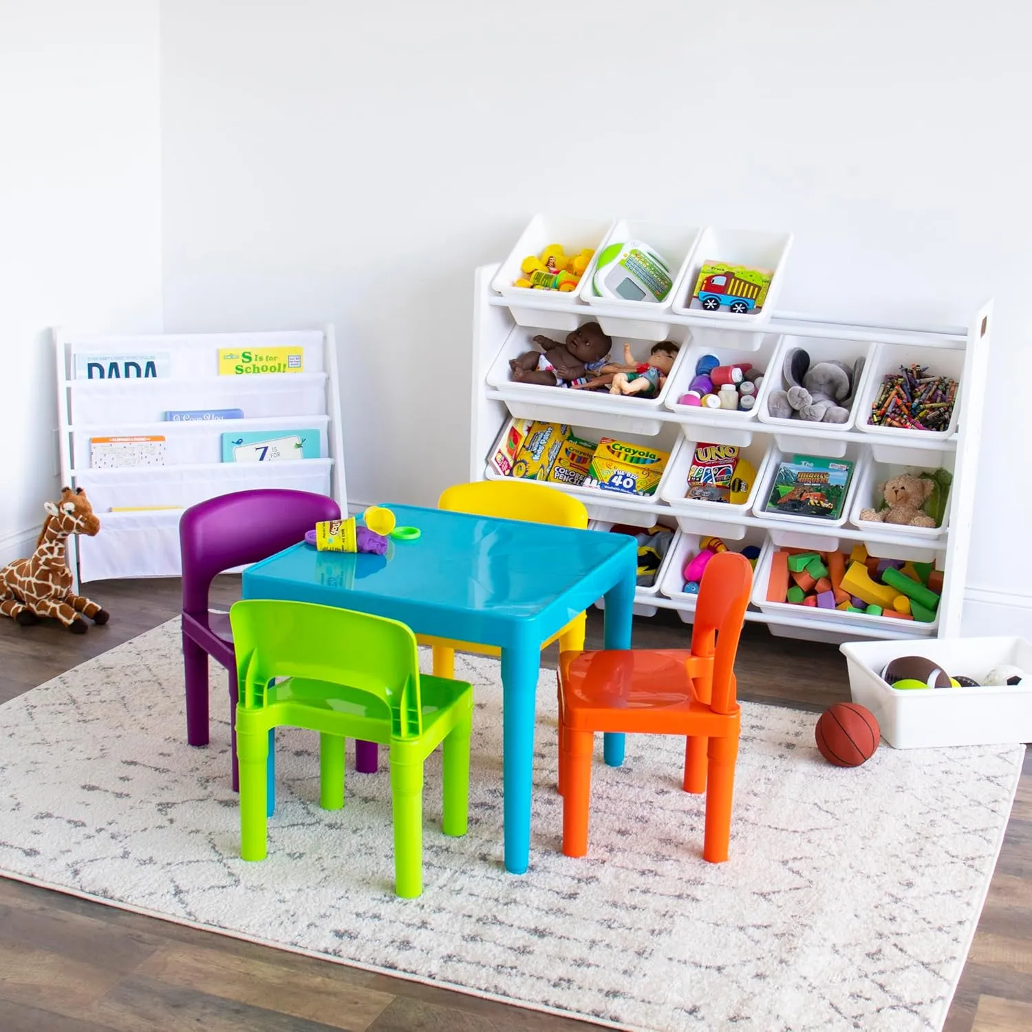 Humble Crew Kids Table and 4 Chair Set, Blue Table with Chairs - Sturdy Toddler Activity Table for Playtime, Arts, Crafts, Reading, and More - 5-Piece Children’s Furniture for Daycare Playroom
