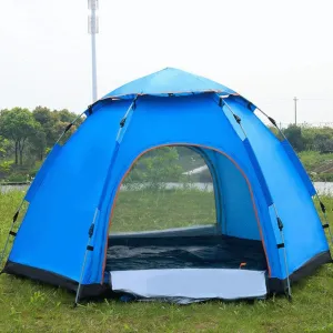 Hydraulic Waterproof Tent, 3-4 Person Hexagonal Outdoor Tents, Strong Stability, Mosquito Proof, Suitable for Outdoor Camping and Mountaineering,Green Beautiful Scenery Hopeful, Blue