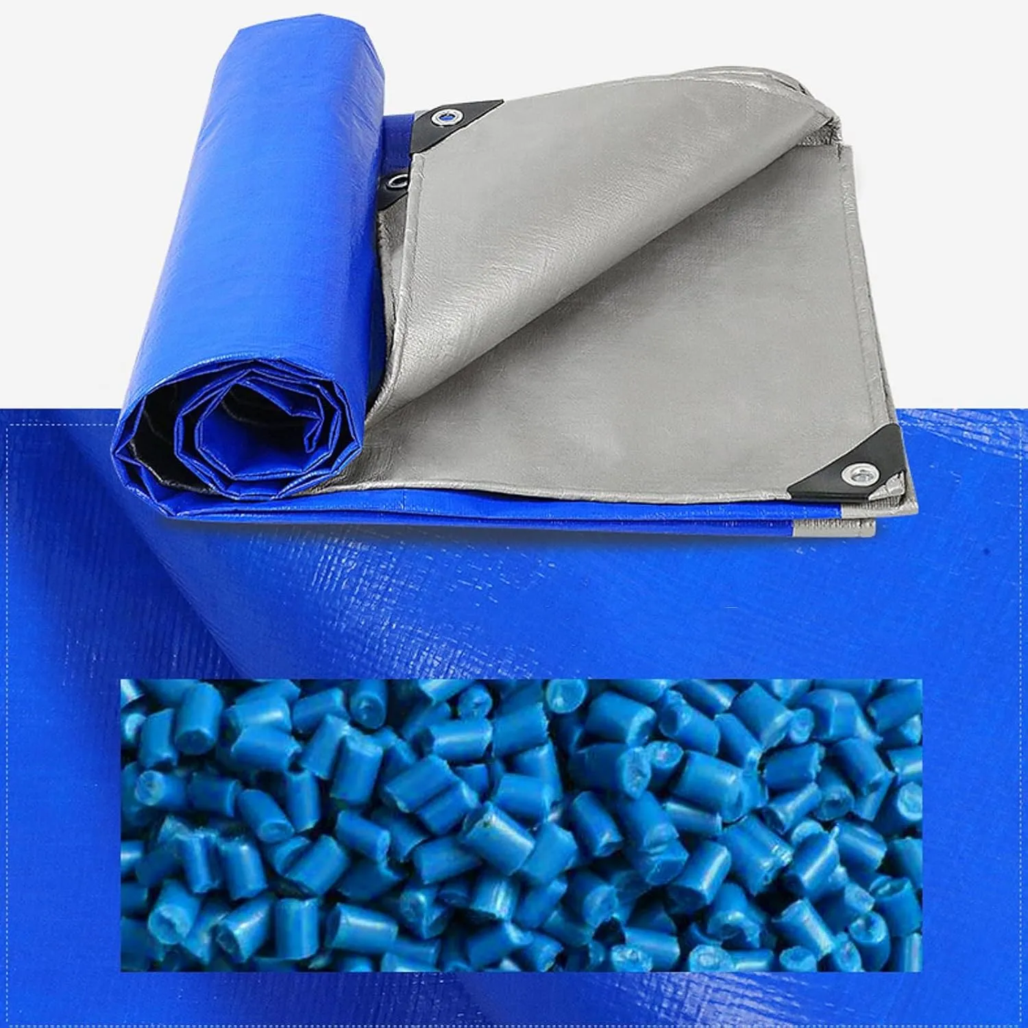 HYHMJ-Tarpaulin 0.32mm Waterproof Heavy Duty Ground Sheet, with Buttonhole Reinforced Edges, Outdoor Canvas for Camping Trucks, 160g/m²,Silver blue,1.8x3.8m