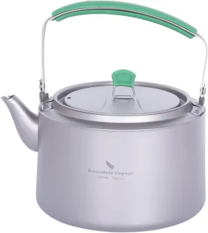 iBasingo 1.2L Camping Titanium Kettle with Filter Folding Handle Lightweight Coffee Tea Pot for Open Fire Big Capacity Drinkware for Outdoor Backapcking Hiking Ti3102D