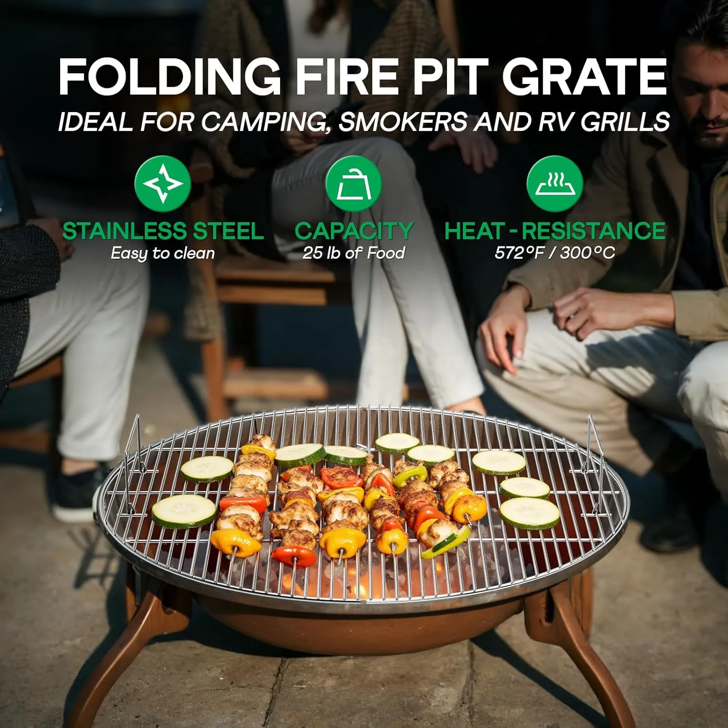 IDZO Foldable Stainless Steel Fire Pit Cooking Grill Grate – Heavy-Duty Portable Campfire BBQ Cooking Rack – Outdoor Camping & Backyard Fire Pit Accessory – 36-Inch Cooking Surface