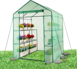 IDZO Walk in Greenhouse, Outdoor Greenhouse with Durable PE Cover & Sturdy Steel Frame for All Seasons, Convenient Rollable Door, Anchor & Rope Included for More Stable Stand, Easy to Install