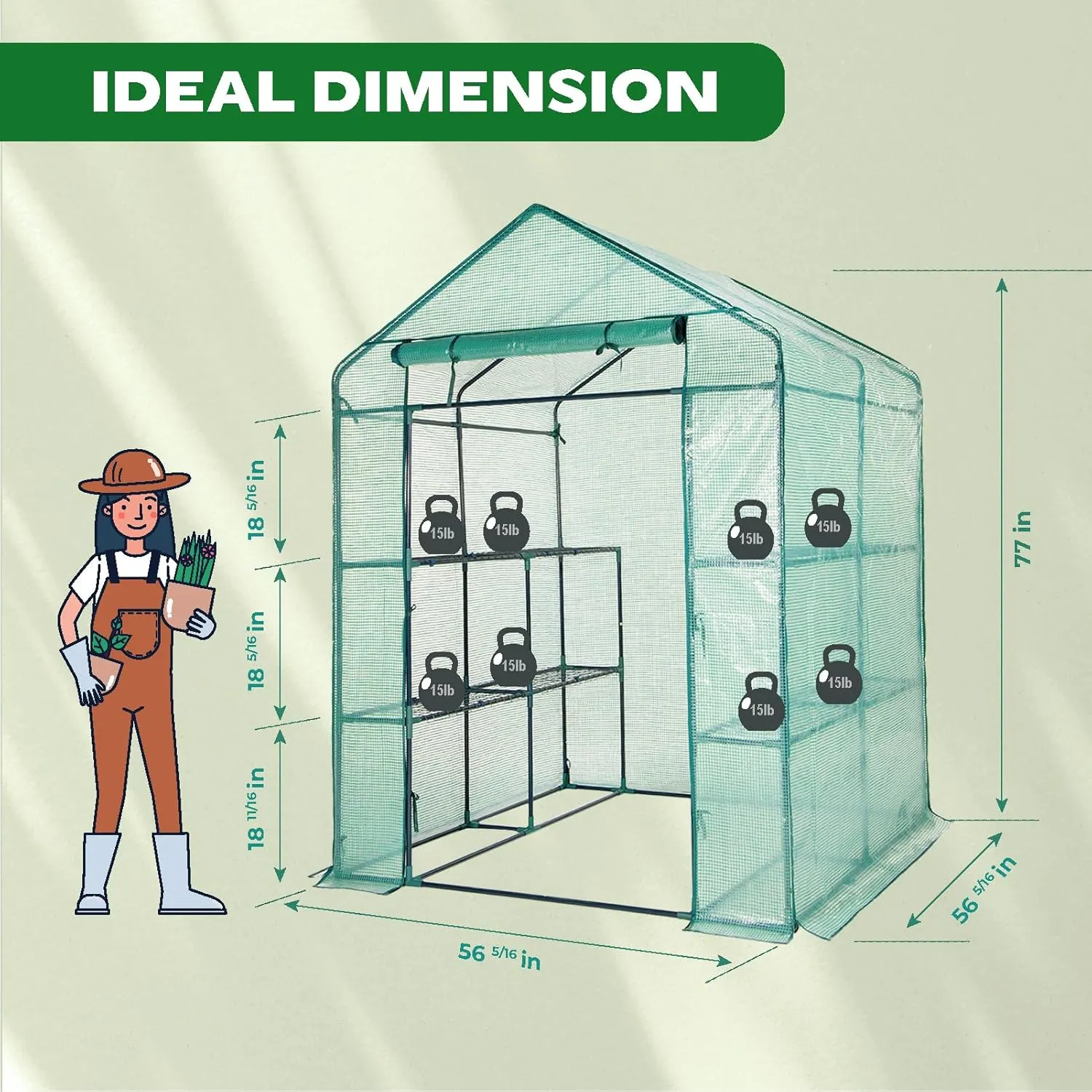 IDZO Walk in Greenhouse, Outdoor Greenhouse with Durable PE Cover & Sturdy Steel Frame for All Seasons, Convenient Rollable Door, Anchor & Rope Included for More Stable Stand, Easy to Install