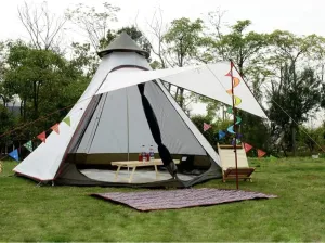 Indian Tent Outdoor Double Layer Camping Tower Tent Family Camping Tent Yurt Teepee Tent for Outdoor Hiking 3-4 Person