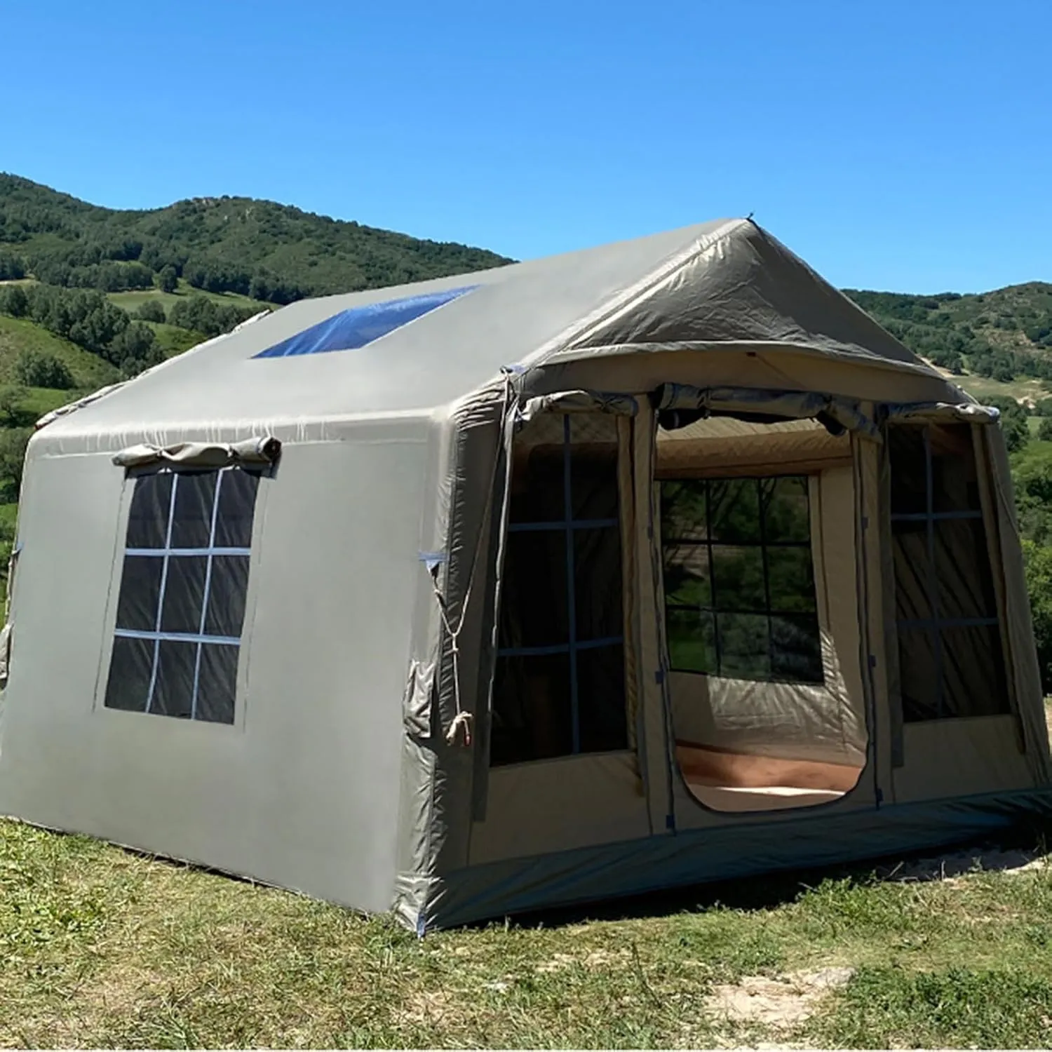 Inflatable Camping Tent with Pump, 4 Seasons Cabin Tent 9㎡, Easy Install Glamping Tents, Outdoor Oxford Tent Windproof with Carry Bag