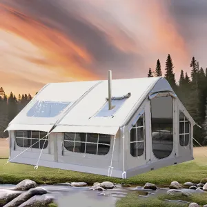 Inflatable Tent with Pump, Inflatable Camping Tent, 4-Season, Waterproof and Windproof, Oxford Fabric Tent with Mesh Windows and Doors for 2-8 Persons,Grey2