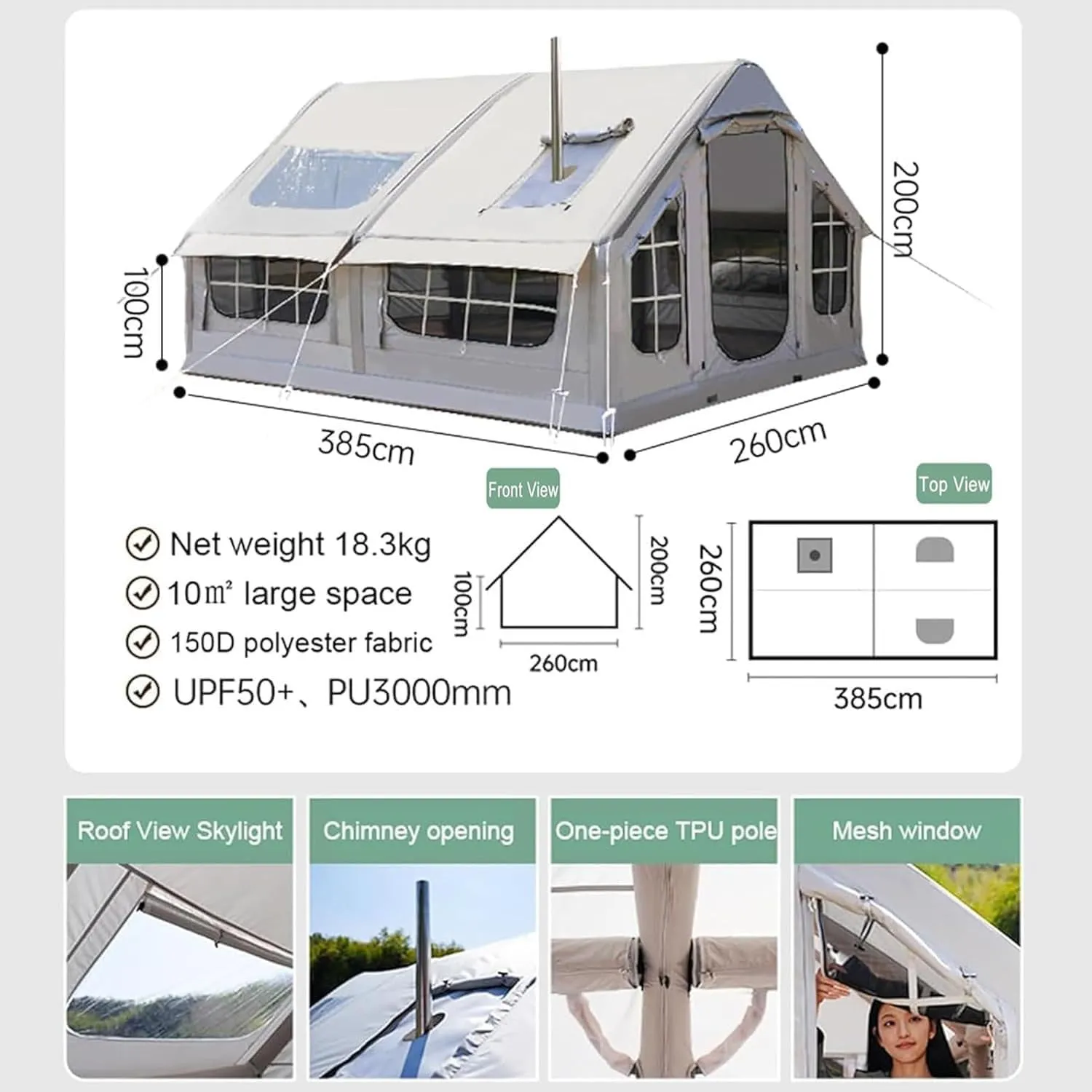 Inflatable Tent with Pump, Inflatable Camping Tent, 4-Season, Waterproof and Windproof, Oxford Fabric Tent with Mesh Windows and Doors for 2-8 Persons,Grey2