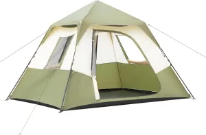 Instant Camping Tent, 6 Person, Easy Set-Up, 10' x 9' x 5.5', Mesh Windows, Waterproof, Storage Pockets, Army Green
