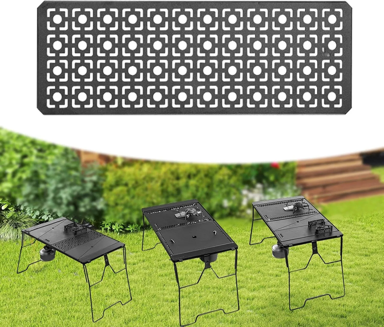 Iron Grilling Table Top Board, Camping Table Plate, Outdoor Picnic Furniture Sturdy Lightweight Connecting Board Field Rack, Style D