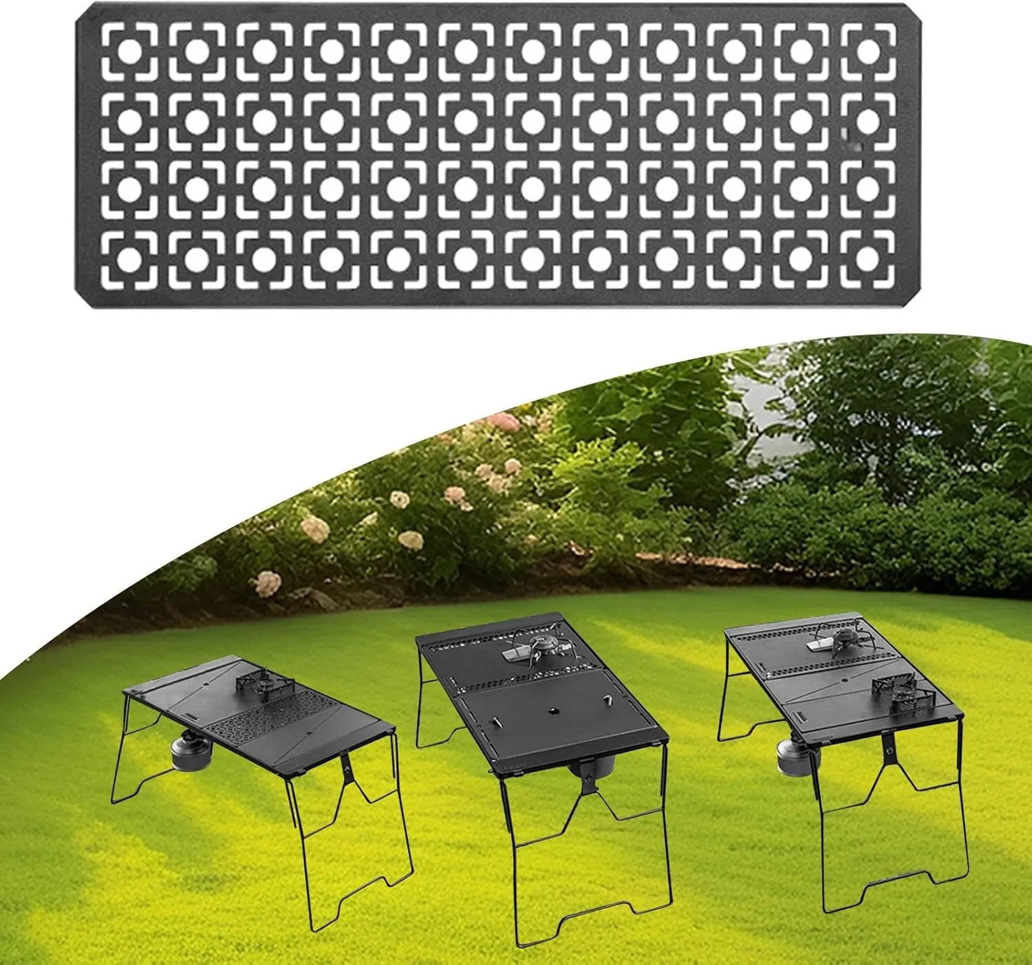Iron Grilling Table Top Board, Camping Table Plate, Outdoor Picnic Furniture Sturdy Lightweight Connecting Board Field Rack, Style D