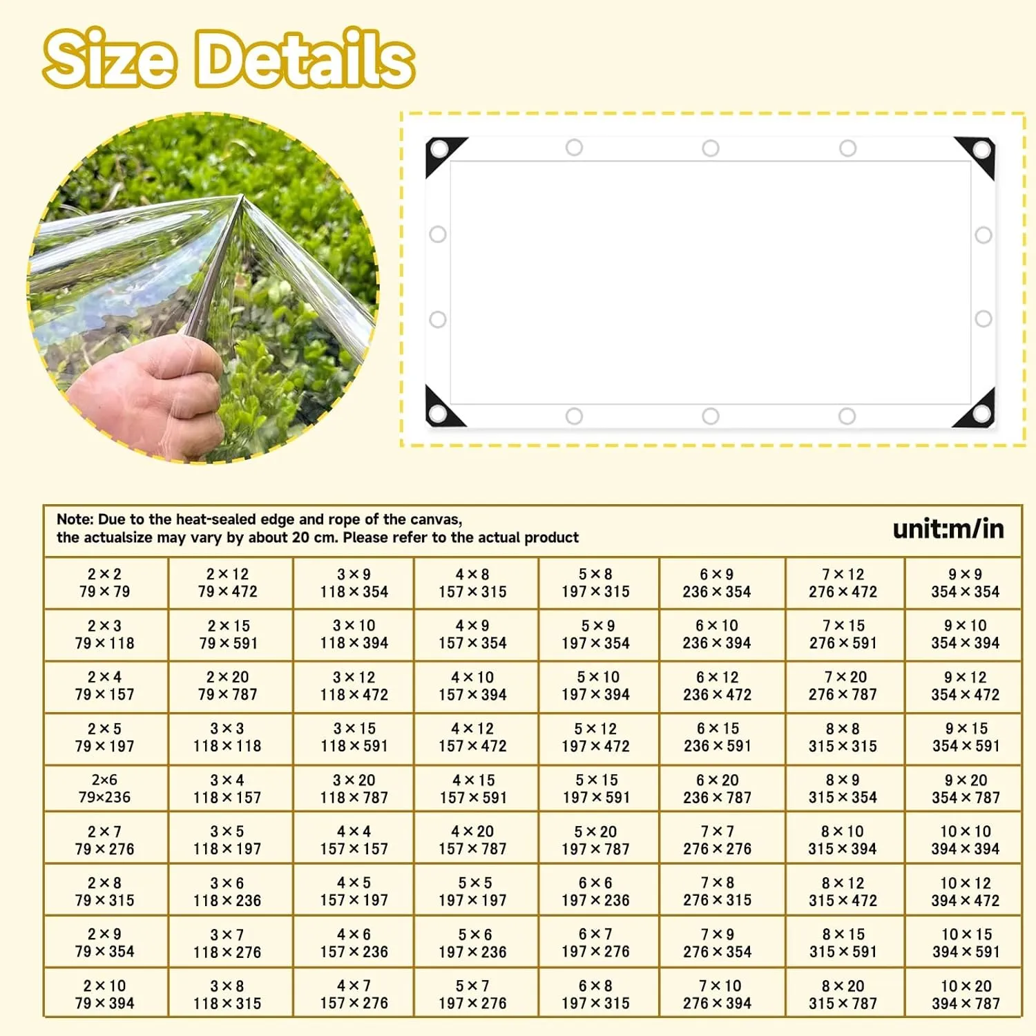 JHIAADEYPVC Reinforced Transparent,Heavy-Duty Waterproof Clear Tarpaulin,Small Tarpaulin Transparent,Thicken Clear Tarp Waterproof,Groundsheet, Outdoor Polyethylene Sheeting(10 * 10m/394 * 394in)
