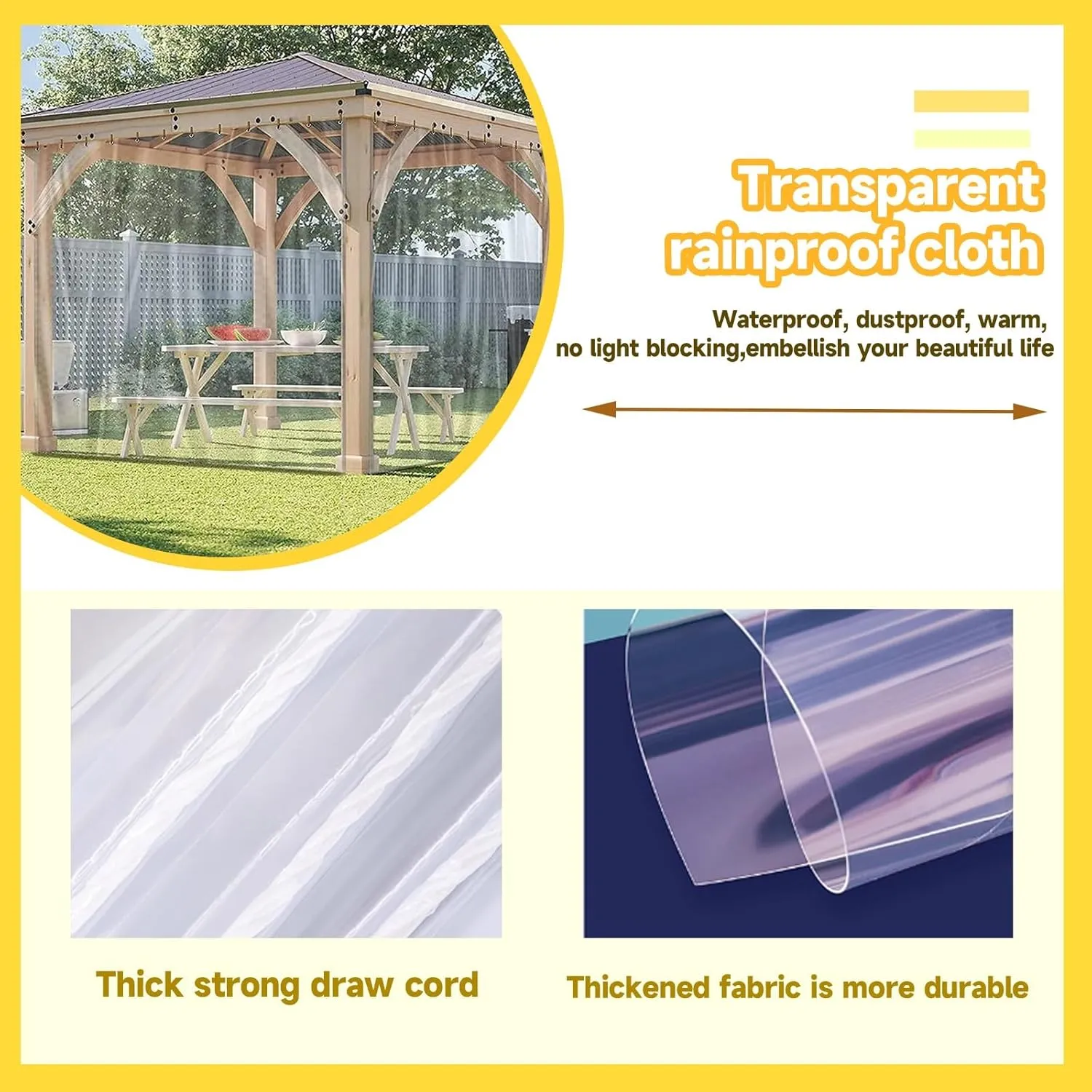 JHIAADEYPVC Reinforced Transparent,Heavy-Duty Waterproof Clear Tarpaulin,Small Tarpaulin Transparent,Thicken Clear Tarp Waterproof,Groundsheet, Outdoor Polyethylene Sheeting(10 * 10m/394 * 394in)