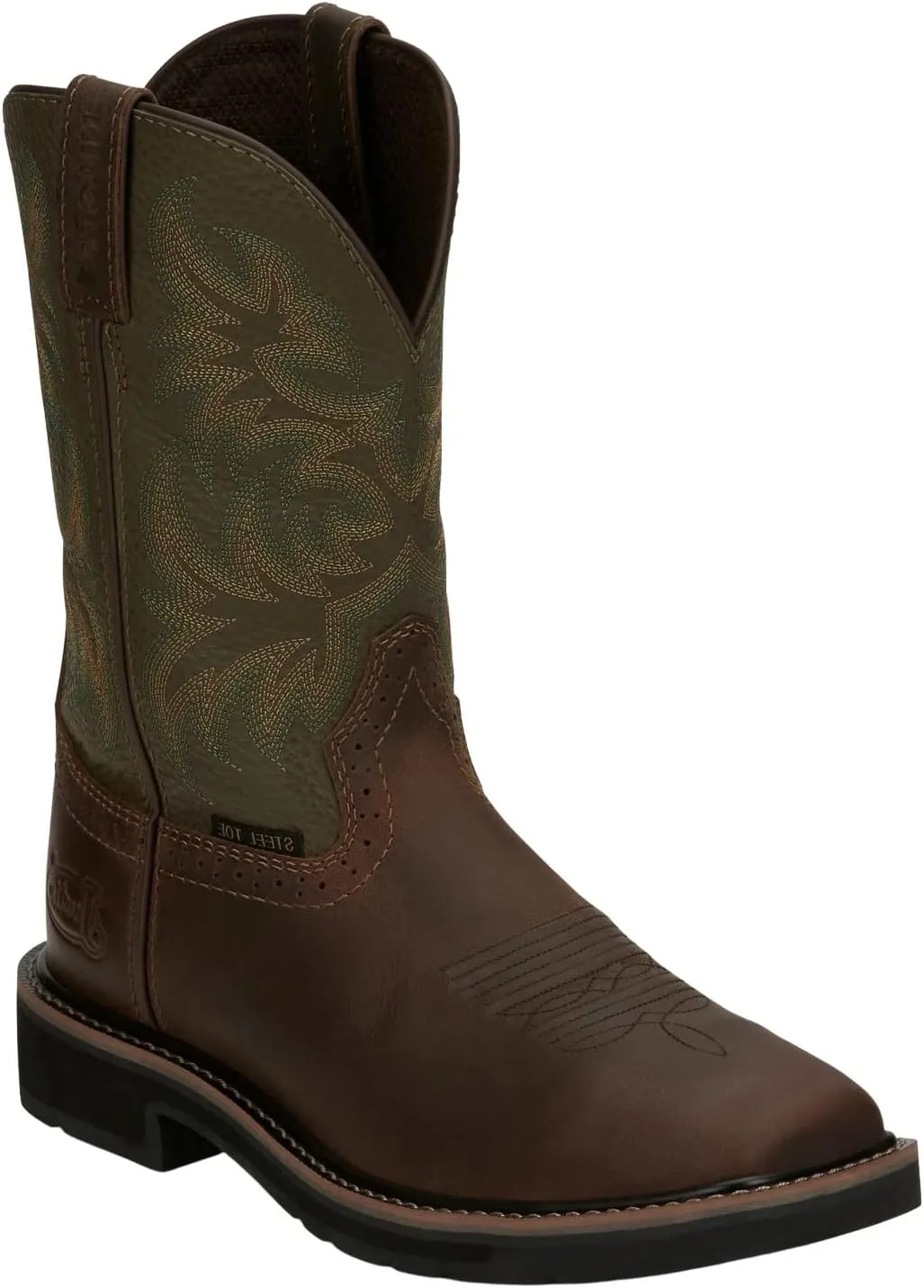 Justin Driller 11" Square Steel Toe Men's Boot, Durable Leather, Slip-Resistant, Comfort Cushioned Insole for Work Safety, Umber - 12 EE