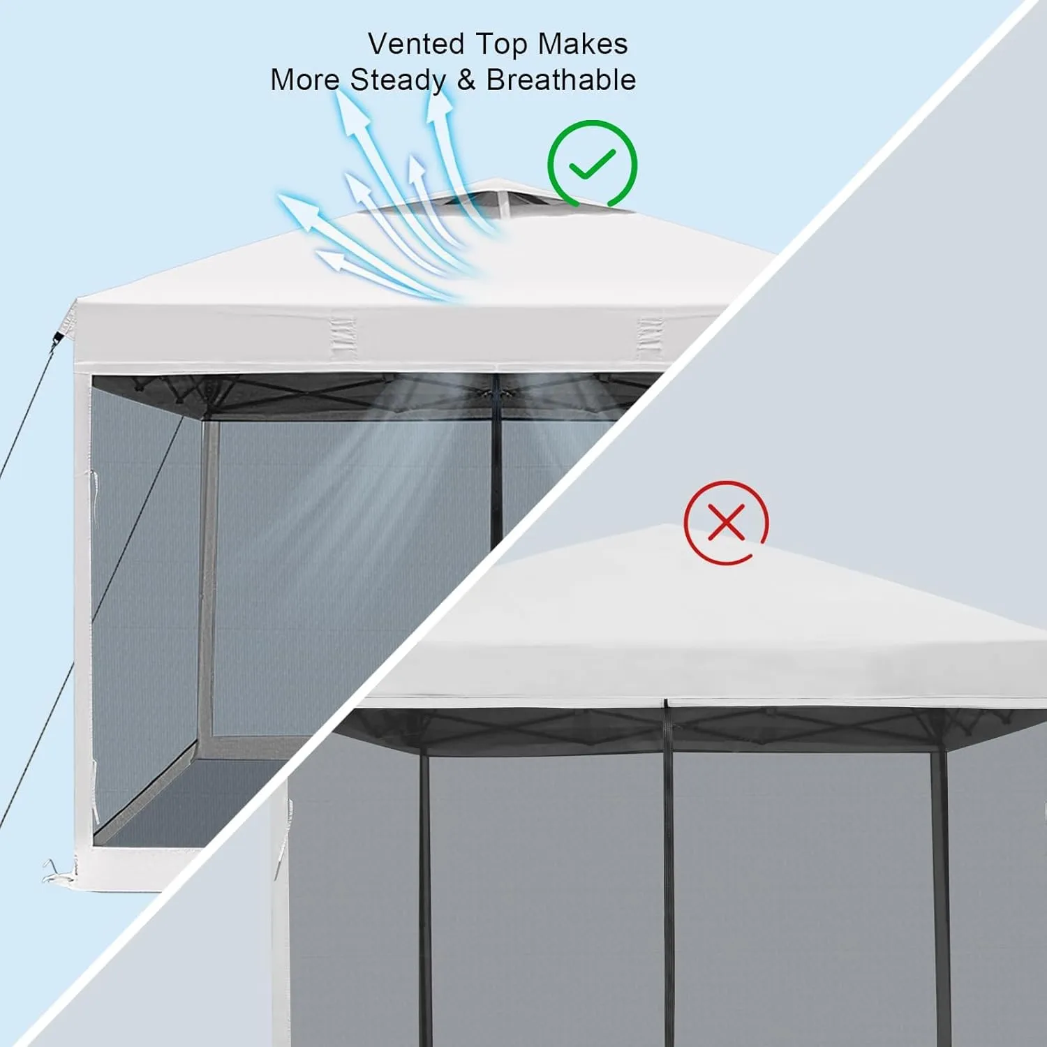 KAMPKEEPER 10x10 Pop Up Canopy with Mosquito Netting,Instant Outdoor Screen Tent Sun Shade for Events Patio Camping Picnic,Gazebo with 4 Sandbags,1 Wheeled Bag(White)