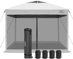 KAMPKEEPER 10x10 Pop Up Canopy with Mosquito Netting,Instant Outdoor Screen Tent Sun Shade for Events Patio Camping Picnic,Gazebo with 4 Sandbags,1 Wheeled Bag(White)