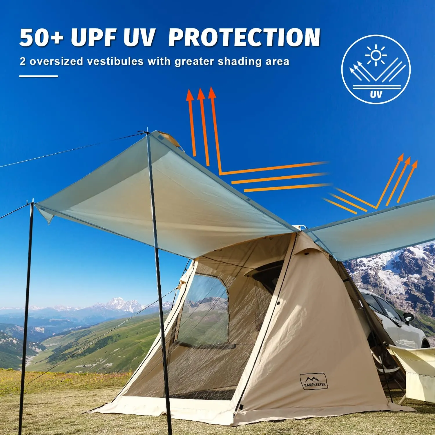 KAMPKEEPER SUV Car Tent, Tailgate Shade Awning Tent for Camping, Vehicle Camping Tents Outdoor Travel (Khaki)