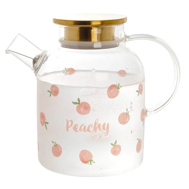 Kawaii Peach Glass Kettle and Cups Set