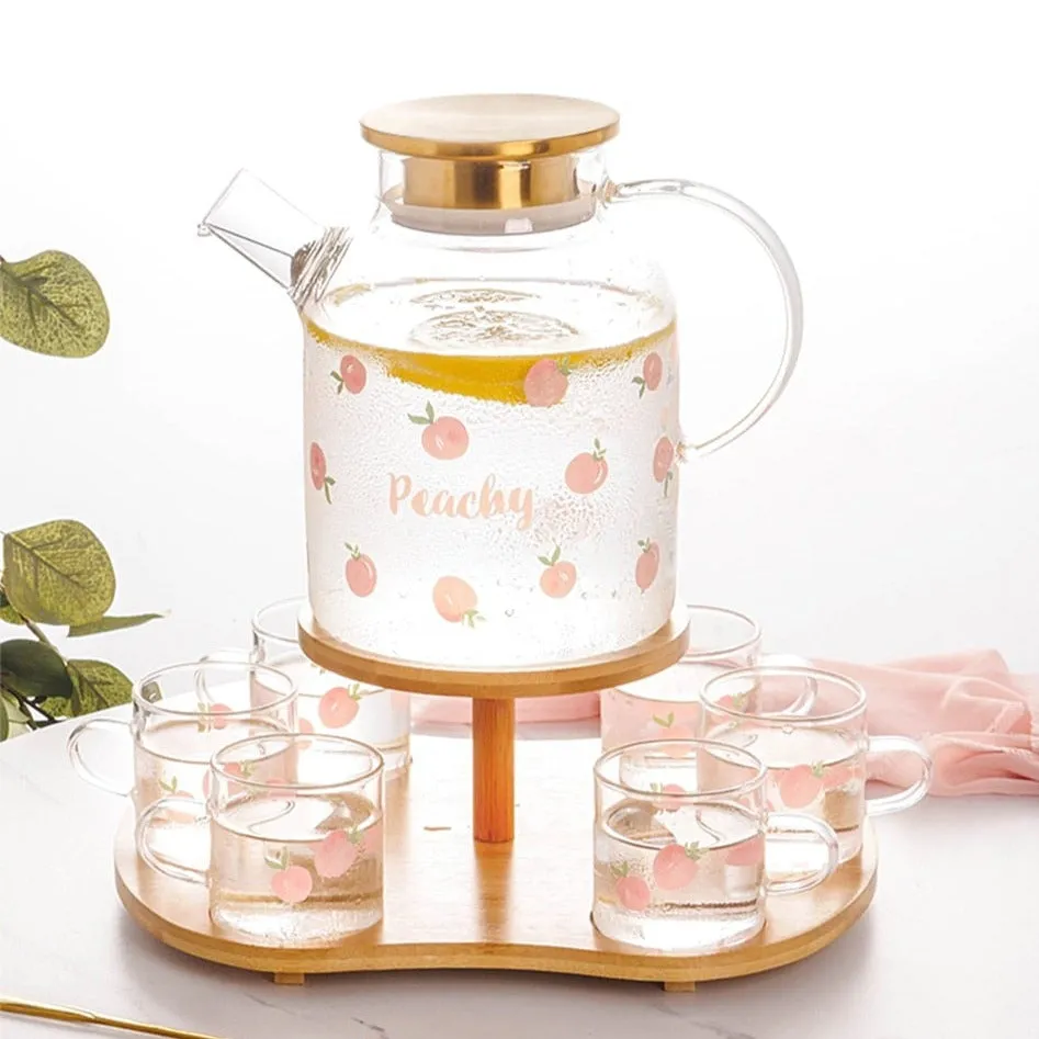 Kawaii Peach Glass Kettle and Cups Set