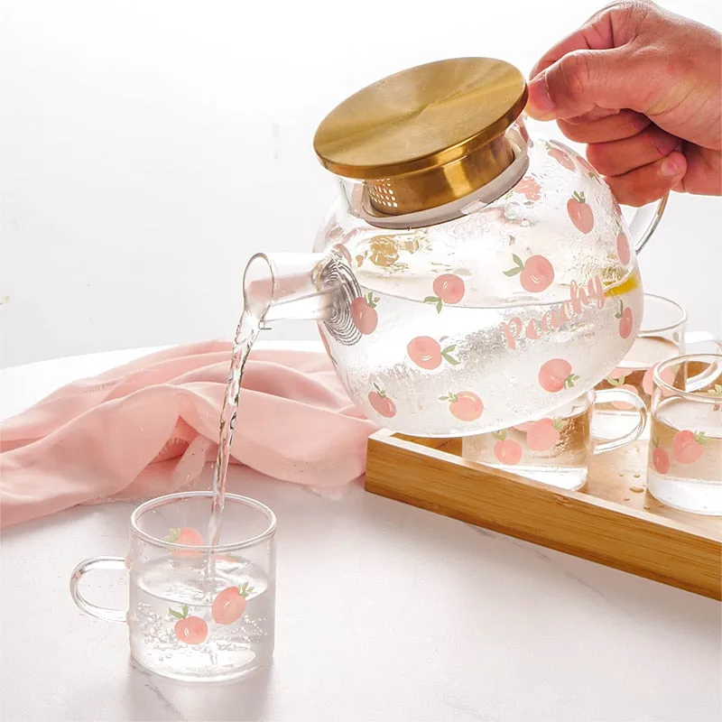 Kawaii Peach Glass Kettle and Cups Set