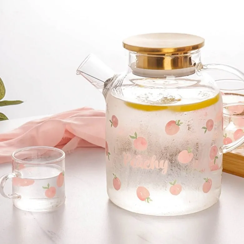 Kawaii Peach Glass Kettle and Cups Set