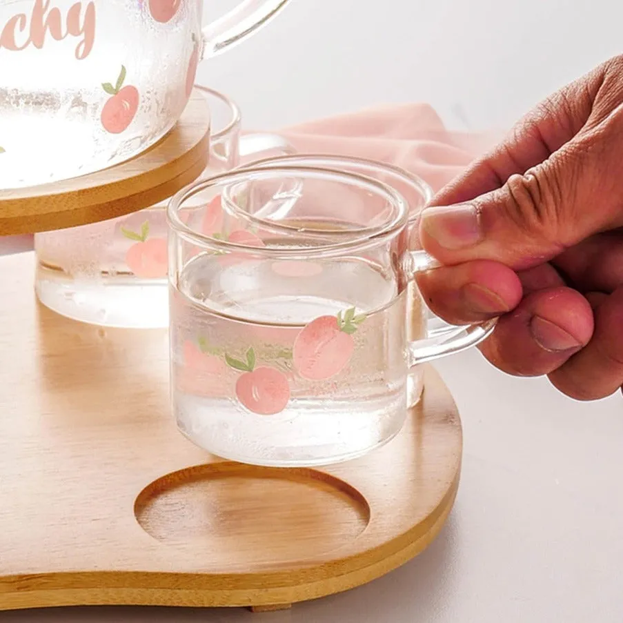 Kawaii Peach Glass Kettle and Cups Set