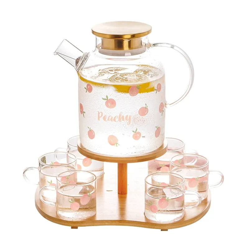 Kawaii Peach Glass Kettle and Cups Set