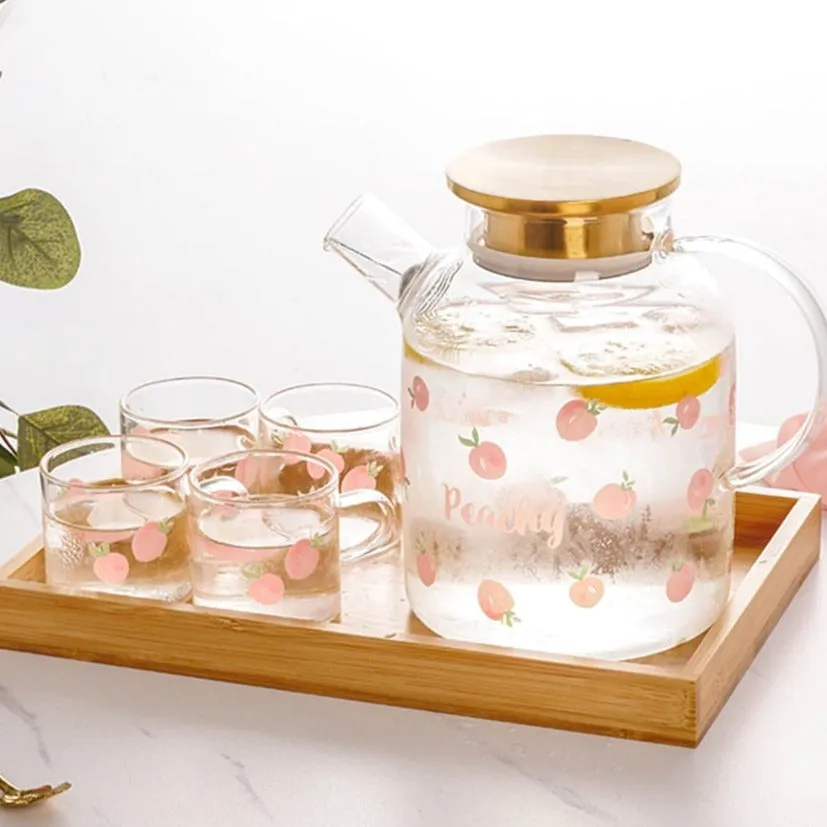 Kawaii Peach Glass Kettle and Cups Set