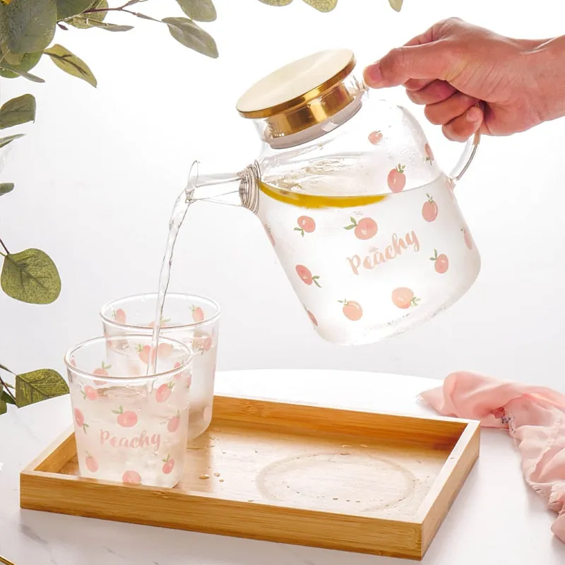 Kawaii Peach Glass Kettle and Cups Set