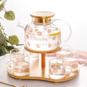 Kawaii Peach Glass Kettle and Cups Set