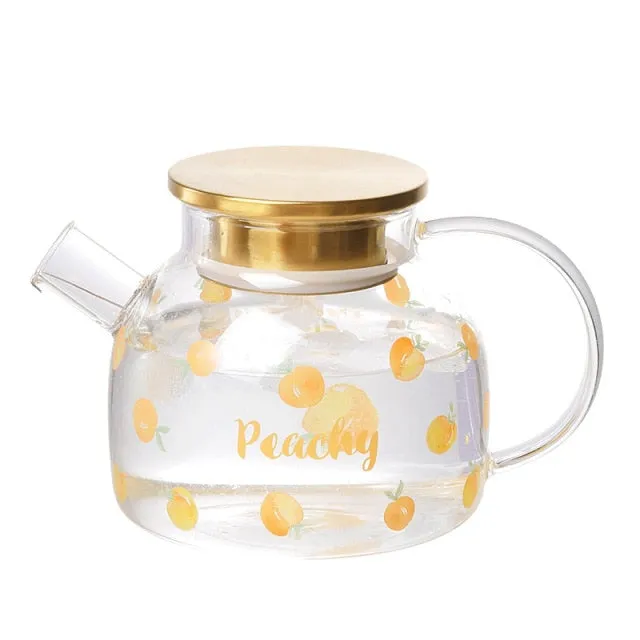 Kawaii Peach Glass Kettle and Cups Set