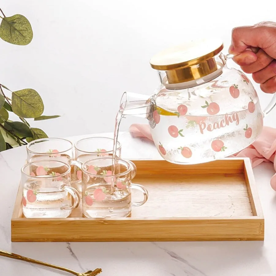 Kawaii Peach Glass Kettle and Cups Set