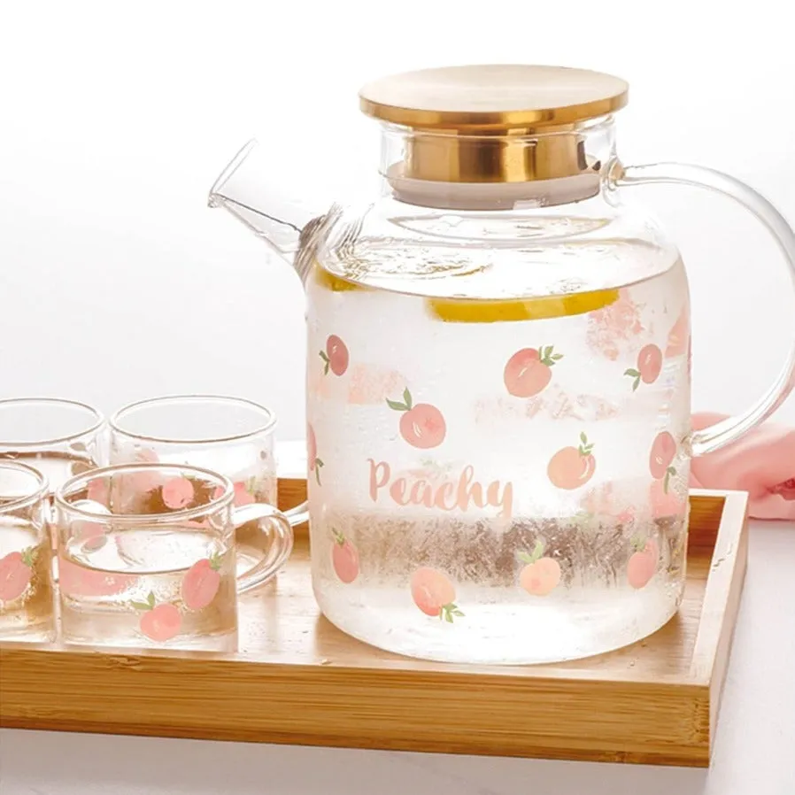 Kawaii Peach Glass Kettle and Cups Set