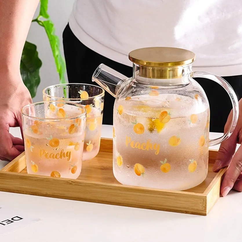 Kawaii Peach Glass Kettle and Cups Set
