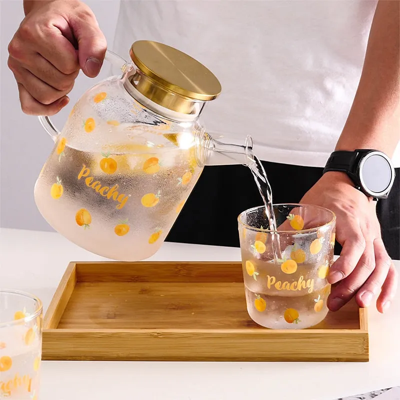 Kawaii Peach Glass Kettle and Cups Set