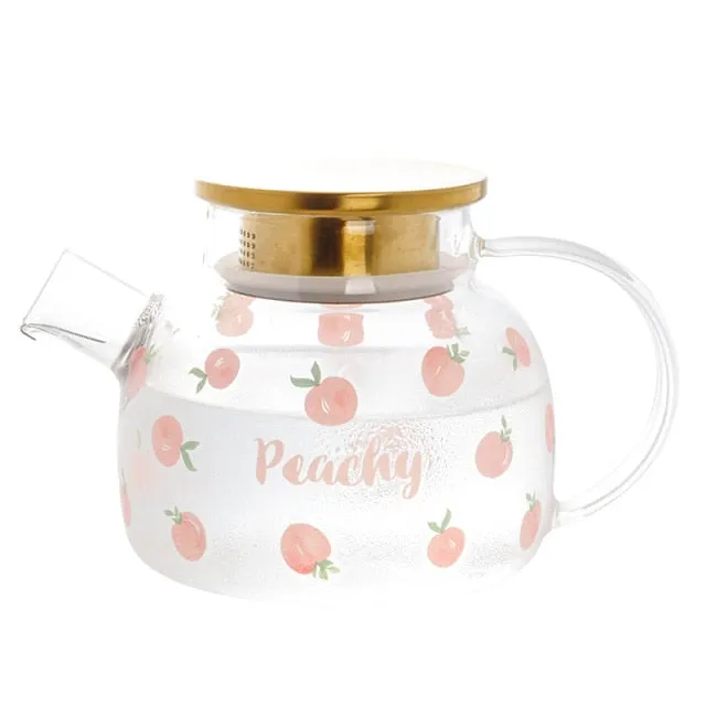 Kawaii Peach Glass Kettle and Cups Set